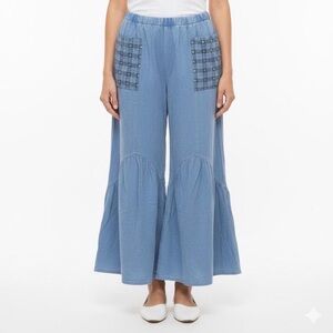 J Her Blue Wide-Leg Pants with Patterned Pockets